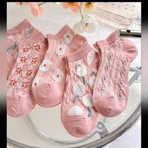 Floral Pink Ankle Socks Set